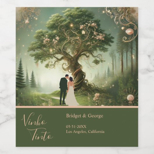 Étiquette Pour Bouteilles De Vin mariage de forêt médiévale Whimsical vert (Étiquettes simples)
