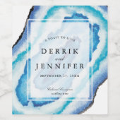 Étiquette Pour Bouteilles De Vin Mariage de Geodes aquarelles bleues (Étiquettes simples)