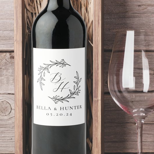 Étiquette Pour Bouteilles De Vin Mariage de germes floraux Monogramme initial