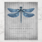 Étiquette Pour Bouteilles De Vin Mariage de libellules à bijoux bleu (Étiquettes simples)