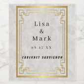 Étiquette Pour Bouteilles De Vin Mariage de Marbre blanc de cadre géométrique or (Étiquettes simples)