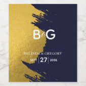 Étiquette Pour Bouteilles De Vin Mariage de Monogramme bleu de la Marine Faux Gold (Étiquettes simples)