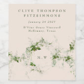 Étiquette Pour Bouteilles De Vin Mariage de monogramme de crème moderne Eucalyptus  (Étiquettes simples)