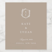 Étiquette Pour Bouteilles De Vin Mariage de monogramme de crête botanique (Étiquettes simples)