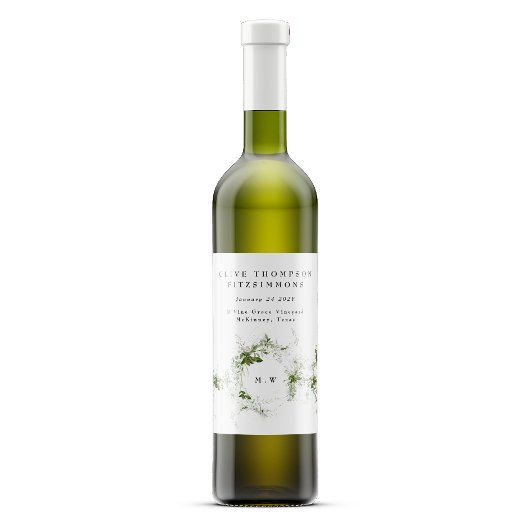 Étiquette Pour Bouteilles De Vin Mariage de monogramme de micro-eucalyptus moderne