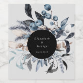 Étiquette Pour Bouteilles De Vin Mariage de monogramme Floral d'hiver bleu-froid (Étiquettes simples)