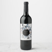 Étiquette Pour Bouteilles De Vin Mariage de monogramme Floral d'hiver bleu-froid (Devant)