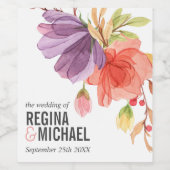 Étiquette Pour Bouteilles De Vin Mariage de monogramme rose Fleur sauvage gras (Étiquettes simples)