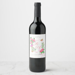 Étiquette Pour Bouteilles De Vin Mariage de monogramme rose rose