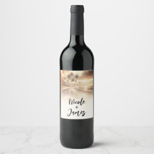 Étiquette Pour Bouteilles De Vin Mariage de plage au coucher du soleil orange et pa