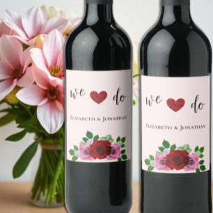 Étiquette Pour Bouteilles De Vin Mariage de roses rouges et roses