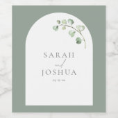 Étiquette Pour Bouteilles De Vin Mariage de script botanique moderne Sage Green Arc (Étiquettes simples)