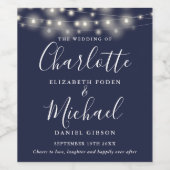 Étiquette Pour Bouteilles De Vin Mariage de script de signature bleu marine (Étiquettes simples)