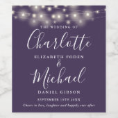 Étiquette Pour Bouteilles De Vin Mariage de script de signature violet des lumières (Étiquettes simples)