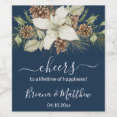 Étiquette Pour Bouteilles De Vin Mariage de script élégant de la Marine d'hiver (Étiquettes simples)