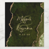 Étiquette Pour Bouteilles De Vin Mariage de script Gold Agate vert d'olive (Étiquettes simples)