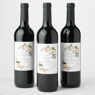 Étiquette Pour Bouteilles De Vin Mariage de trame ovale or en fleur noire