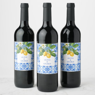 Étiquette Pour Bouteilles De Vin Mariage de tuiles et citrons bleu méditerranéen