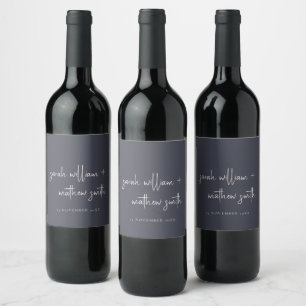 Étiquette Pour Bouteilles De Vin Mariage de typographie noir de la marine minimale