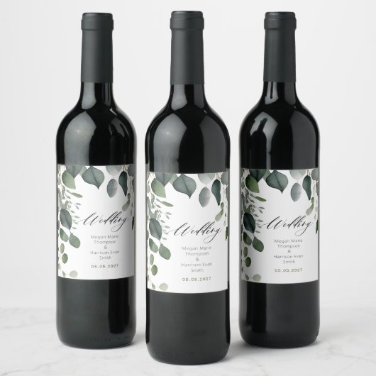 Étiquette Pour Bouteilles De Vin Mariage de verdure et d'eucalyptus (Bouteilles)