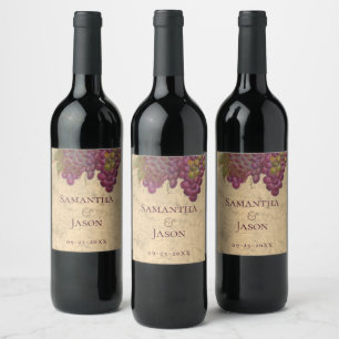 Étiquette Pour Bouteilles De Vin Mariage de vigne rustique aquarelle raisins vin