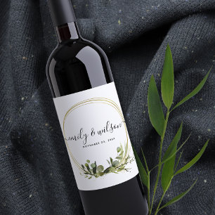 Étiquette Pour Bouteilles De Vin Mariage D'EAU COULEUR D'OR VERT FOLIAGE EN FELEFER
