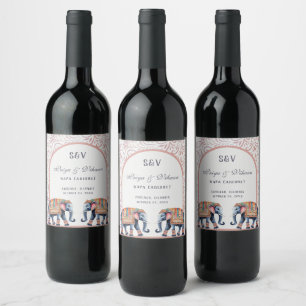 Étiquette Pour Bouteilles De Vin Mariage d'éléphant indien rose Floral