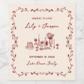 Étiquette Pour Bouteilles De Vin Mariage Dessiné à la Main Bordeaux (Étiquettes simples)