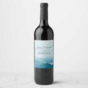 Étiquette Pour Bouteilles De Vin Mariage d'été au bord de la mer bleue ondulée ombr