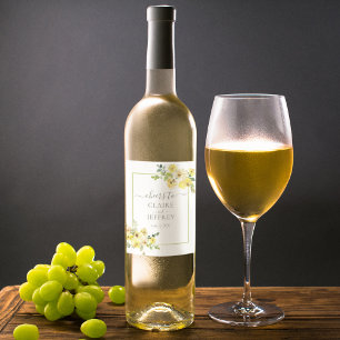 Étiquette Pour Bouteilles De Vin Mariage d'été Delicic Jaune Floral Sage Vert