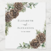 Étiquette Pour Bouteilles De Vin Mariage d'hiver au pin aquarelle (Étiquettes simples)