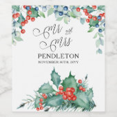 Étiquette Pour Bouteilles De Vin Mariage d'hiver Houx et Baies (Étiquettes simples)