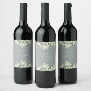 Étiquette Pour Bouteilles De Vin Mariage d'hiver Seafoam Green Snowberry+Eucalyptus