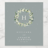 Étiquette Pour Bouteilles De Vin Mariage d'hiver Seafoam Green Snowberry+Eucalyptus (Étiquettes simples)