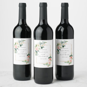 Étiquette Pour Bouteilles De Vin Mariage d'image du rectangle d'or en fleur noire