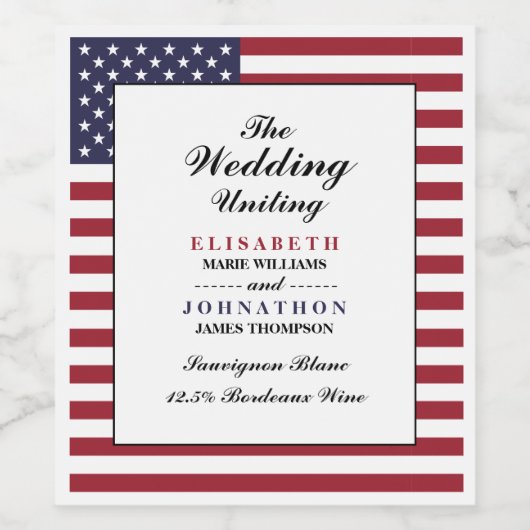 Étiquette Pour Bouteilles De Vin Mariage du drapeau américain (Étiquettes simples)