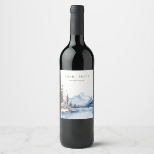 Étiquette Pour Bouteilles De Vin Mariage du paysage de neige hivernale du lac Mount