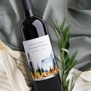 Étiquette Pour Bouteilles De Vin Mariage du paysage hivernal de la rivière Mountain