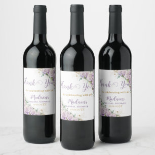 Étiquette Pour Bouteilles De Vin Mariage Élégant aux Roses de Lilas Violet Fleurs
