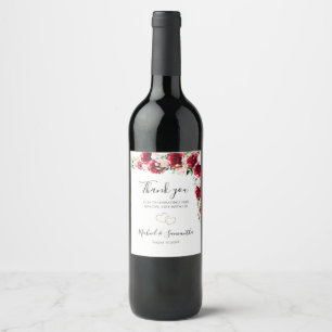 Étiquette Pour Bouteilles De Vin Mariage Élégant aux Roses Rouges et Roses Tendres