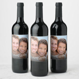 Étiquette Pour Bouteilles De Vin Mariage élégant avec photo et écriture manuscrite
