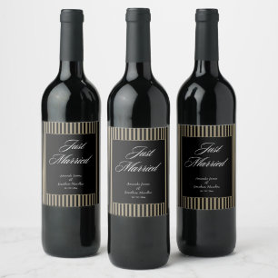 Étiquette Pour Bouteilles De Vin Mariage Élégant avec Rayures Noires et Vertes