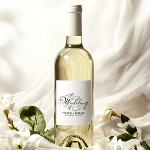 Étiquette Pour Bouteilles De Vin Mariage Élégant Calligraphié en Noir et Blanc