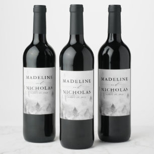Étiquette Pour Bouteilles De Vin Mariage élégant de forêt grise en hiver
