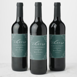Étiquette Pour Bouteilles De Vin Mariage Élégant Émeraude Vintage