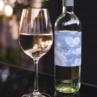Étiquette Pour Bouteilles De Vin Mariage élégant en forme de coeur mignon nuage et 