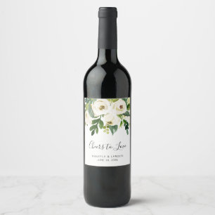 Étiquette Pour Bouteilles De Vin Mariage Élégant Fleurs Blanches de Verdure
