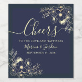 Étiquette Pour Bouteilles De Vin Mariage élégant Navy Blue Cheers (Étiquettes simples)