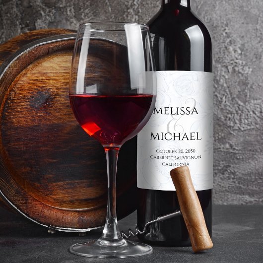 Étiquette Pour Bouteilles De Vin Mariage élégant Simple Bleu Flore Vert