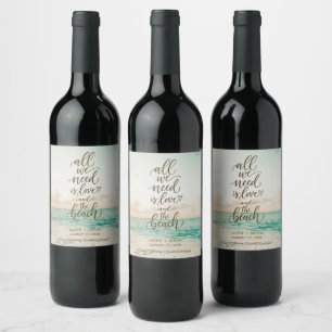 Étiquette Pour Bouteilles De Vin Mariage Élégant sur la Plage Amour & la Plage